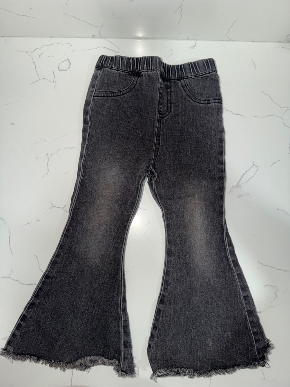 Girls' Black Pull-On Flare Jeans with Frayed Hem